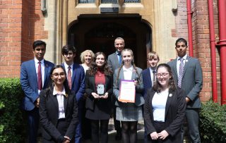 St. Joseph’s College Young Enterprise teams, Bamboozled and ToDyeFor, presenting their projects at the Reading Area Showcase Final.